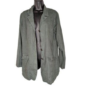 VINTAGE Flax Women's Linen Blazer Jacket S Gray Single-Breasted Button Front